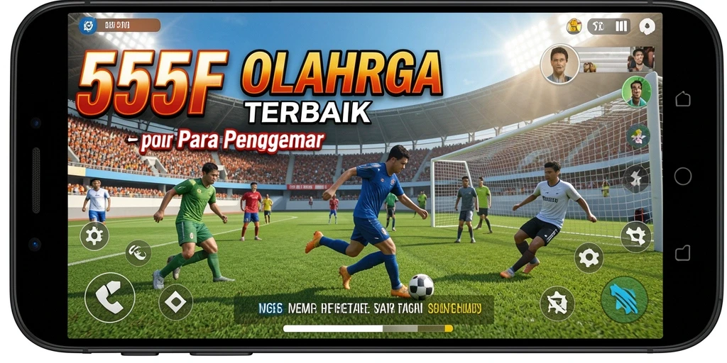 Screenshot menunjukkan aksi kompetitif dalam gameplay olahraga 555F.