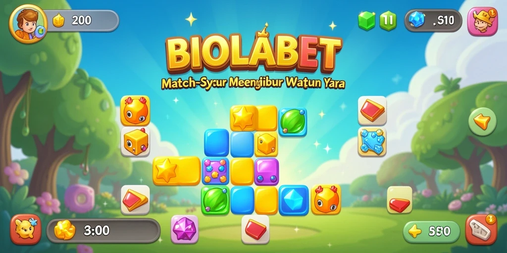 Tampilan gameplay BIOLABET dengan elemen Match-3 yang seru dan penuh warna.