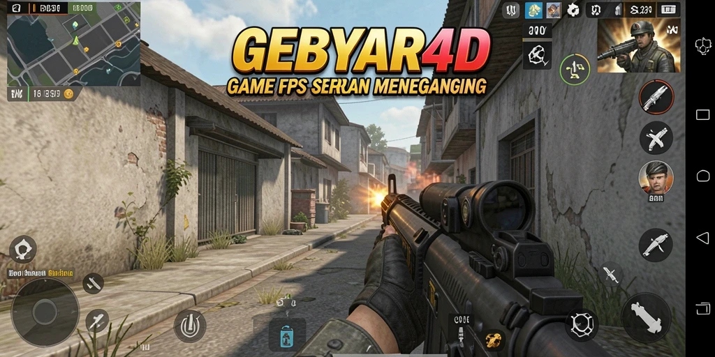 Screenshot GEBYAR4D menunjukkan aksi tembak-menembak yang seru dan mendebarkan.