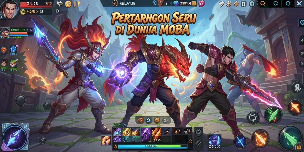 Screenshot GILA138 menampilkan pertarungan intens dalam arena MOBA.