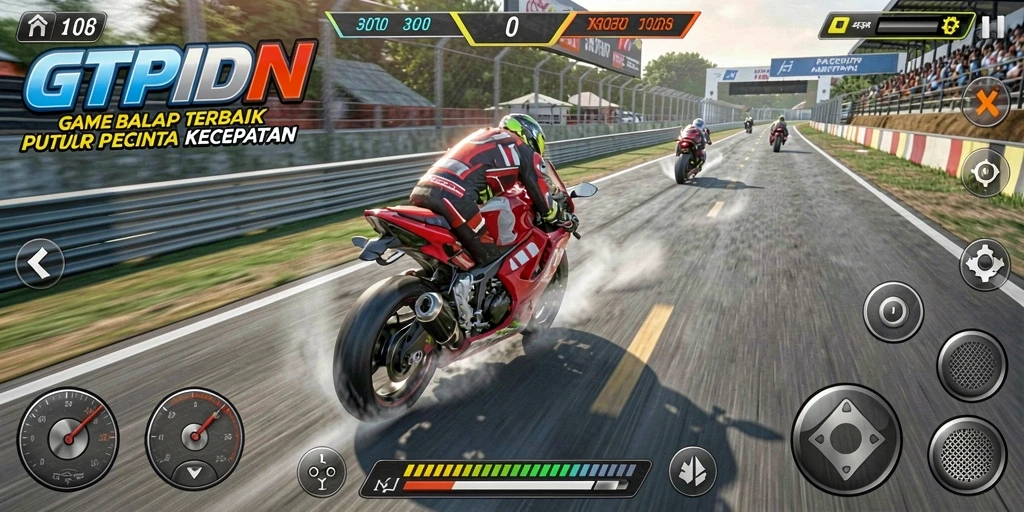 Tampilan gameplay menegangkan dan seru dari GTPIDN saat balapan motor.