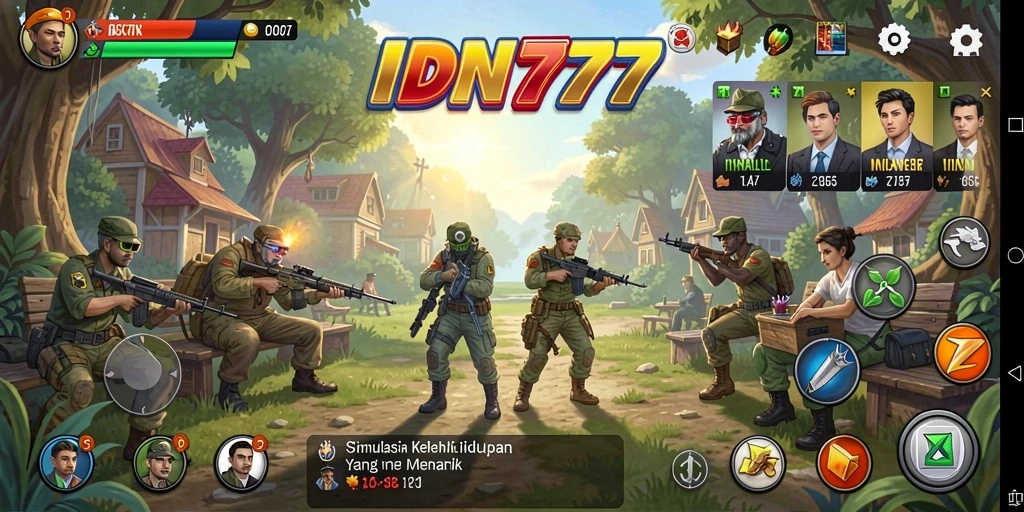 Tampilan gameplay IDN777 yang menggambarkan interaksi dalam simulasi kehidupan.