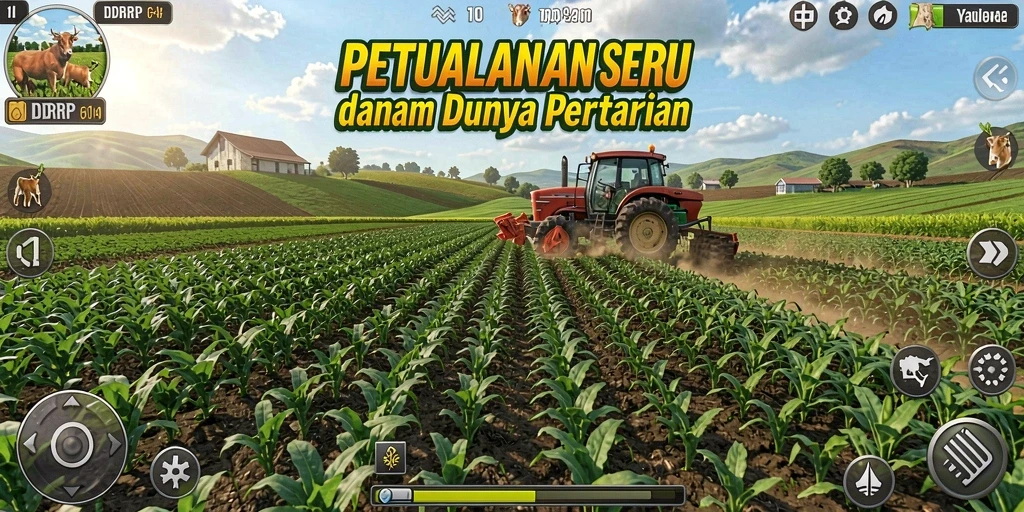 Tampilan menarik gameplay pertanian dalam IDRRP dengan berbagai aktivitas pertanian.