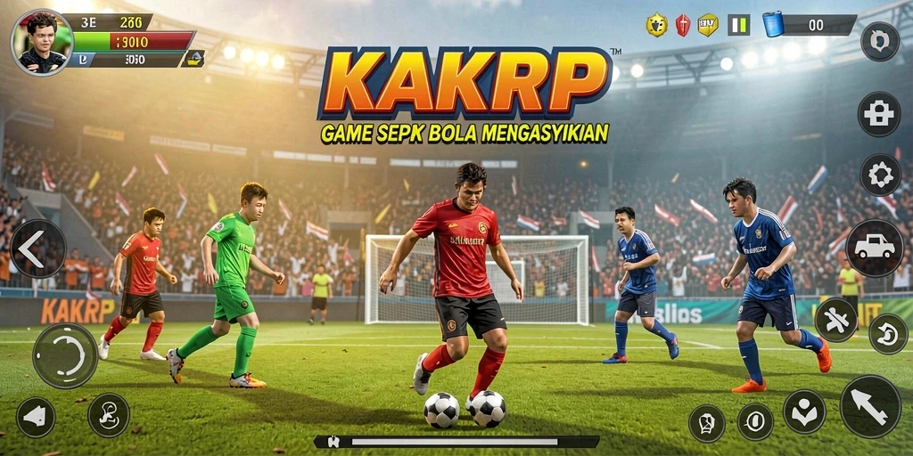 Tampilan gameplay KAKRP menampilkan aksi seru di lapangan sepak bola.