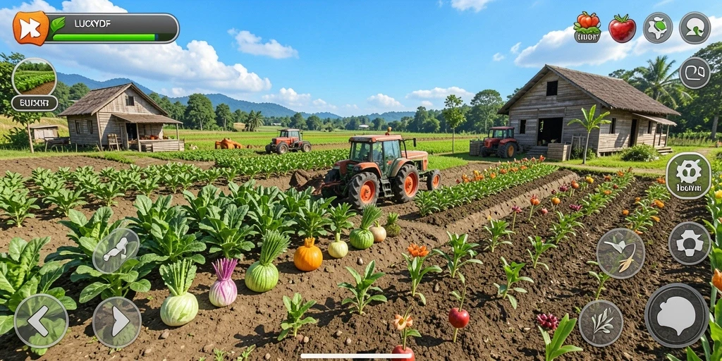 Tampilan gameplay menarik dalam <strong>LUCKYDF</strong> menampilkan aktivitas bertani yang seru.