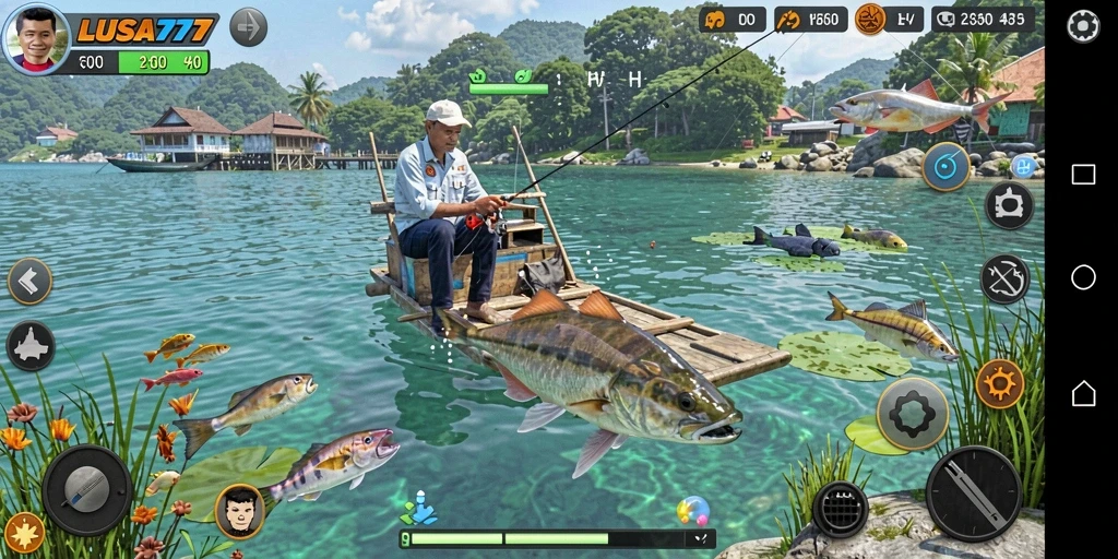 Tampilan gameplay LUSA777 yang menggembirakan saat memancing di laut.