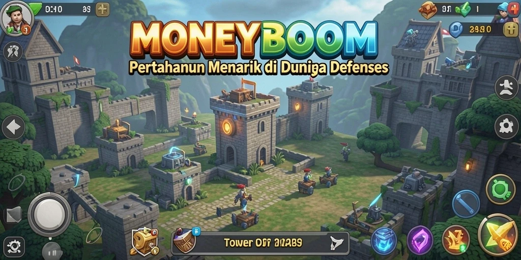 Tampilan menara dan serangan musuh di MONEYBOOM dalam aksi.