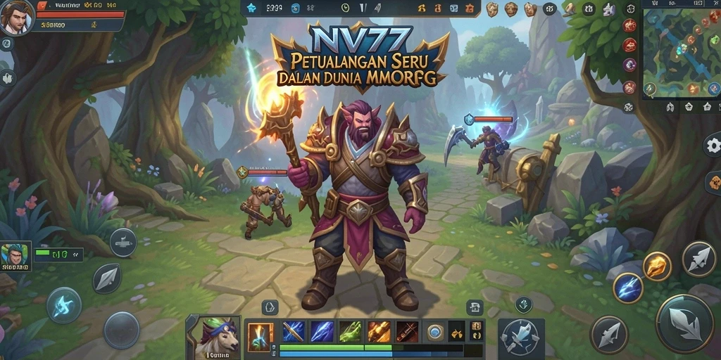 Screenshot gameplay NV77 menampilkan pertarungan epik dalam dunia MMORPG.