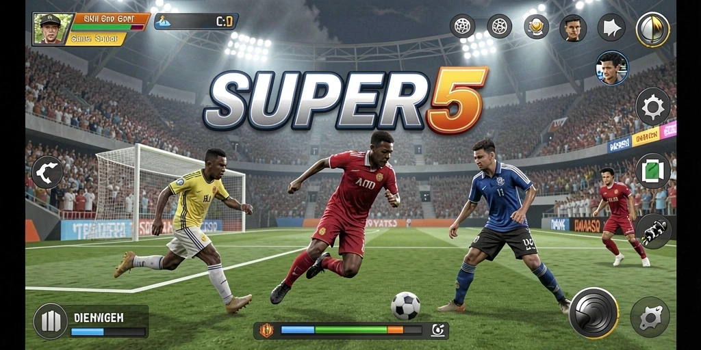 Tampilan gameplay SUPER5 yang penuh aksi dan seru.
