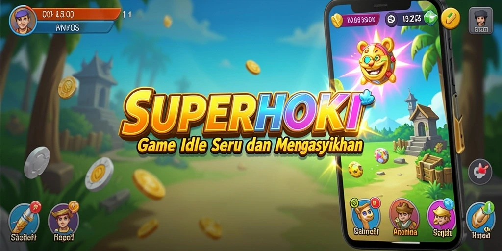 Tampilan gameplay menawan di SUPERHOKI dengan aksi karakter idle.