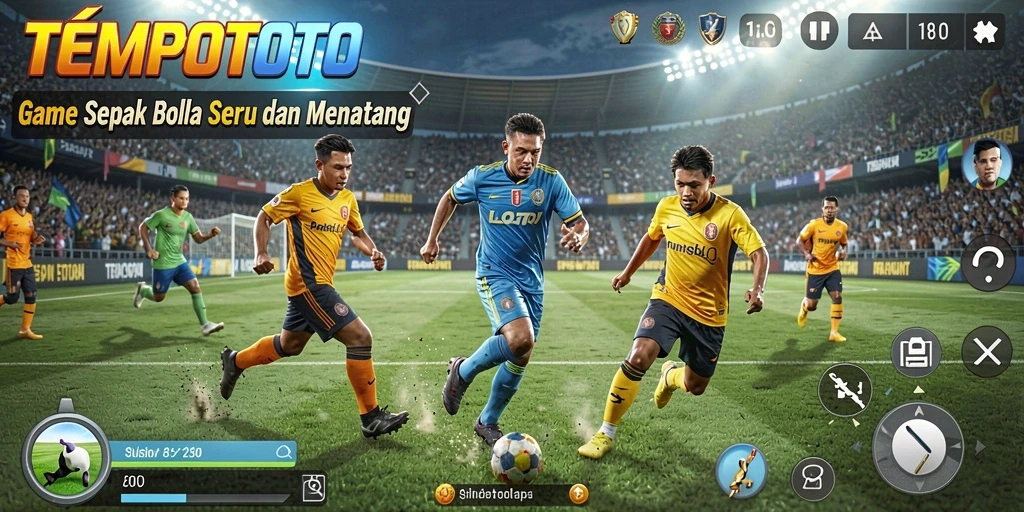 Screenshot utama TEMPOTOTO menampilkan gameplay sepak bola yang dinamis.