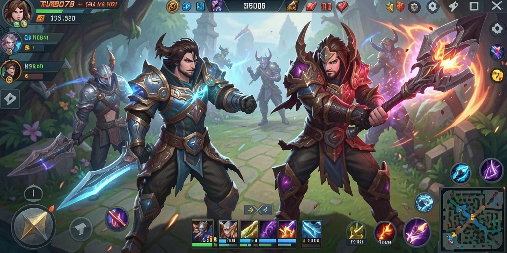 Tampilan aksi seru dalam gameplay MOBA TURBO78.