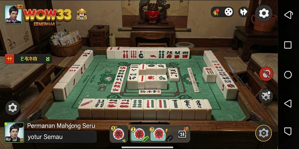 Screenshot gameplay WOW33 menampilkan berbagai ubin Mahjong yang harus dicocokkan.